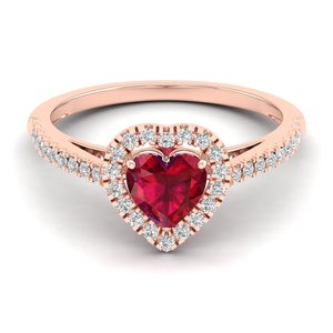 REYES Wholesale Price 14K Solid Gold Diamond Engagement Halo <b>Ring</b> For Women Heart Cut 0.75 Carat Ruby Gemstone <b>Ring</b> - Product Image 2