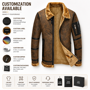 Custom Men's Cowhide <b>Leather</b> Vintage Aviator Bomber <b>Jacket</b> with Faux Fur Lined Collar Windproof Breathable Luxury <b>Winter</b> OEM - Product Image 5