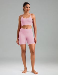 <b>Pink</b> High Waist Biker Shorts Women Solid Color Stretch Knitted Activewear Sporty Fit Elastic Waist Seamless Shorts - Product Image 3