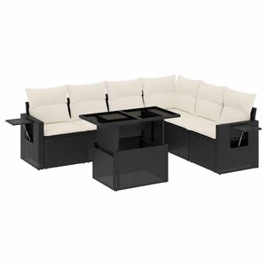 Conjunto de sofás de jardín en negro y blanco crema, muebles de ratán para exteriores, impermeables, de diseño contemporáneo. - Product Image 4
