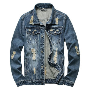 แจ็คเก็ตยีนส์ผู้ชายทรงสลิมฟิต แจ็คเก็ตเดนิมขาดๆ เท่ห์ๆ สไตล์ลำลอง สตรีทแวร์ แฟชั่น เสื้อคลุมทนทาน - Product Image 1