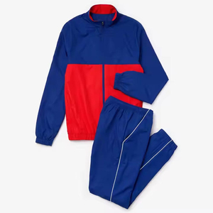 Unisex Blue <b>Red</b> Color Blocking Tracksuit Set Full Sleeve Zipper Stand Collar Sporty Style Breathable Adult Autumn Wear - Product Image 1