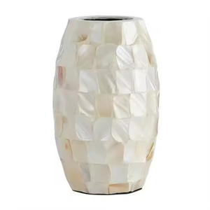Handmade Bone Inlay Flower <b>Vase</b> White Mother of Pearl Capiz Shell <b>Mosaic</b> Flower Pot for Modern Living Room Hotel Lobby Wedding - Product Image 4