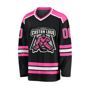 Custom Logo <b>Black</b> Pink Ice Hockey Jersey V-Neck Full Sleeve Sublimated Print Breathable Polyester Apparel Adult Unisex - Product Image 1