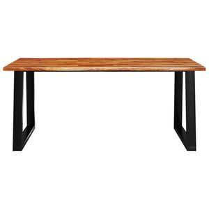 Grande table à manger durable en bois d'acacia naturel et acier noir, qualité supérieure et élégante - Product Image 4