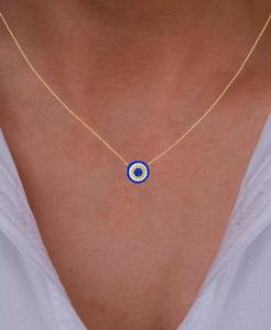 Espinela azul cultivada en laboratorio (3/4 CT. T. W.) Collar con colgante de ojo malvado de circonita cúbica de 18 "en plata de ley chapada en oro de 14k | Macy's - Product Image 2