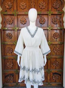 Vestido Boho de Algodón Estampado para Mujer, Corte Imperio, Cuello en V, Largo hasta la Rodilla, Estilo Casual de Verano para Playa, con Patrón Geométrico, ODM - Product Image 2