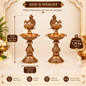 brass peacock five bowl diya oil <b>lamp</b> five wick deepam five diya deepak traditional puja <b>lamp</b> home temple decor diwali decorate - Product Image 5