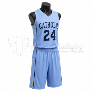 Conjunto de Uniforme de Baloncesto Azul Claro Personalizado, Camiseta y Pantalones Cortos de Baloncesto de Malla Transpirable, Fabricante de Marca Privada OEM ODM - Product Image 3