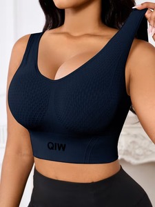 Soutien-gorge de sport à bretelles réglables |   Haut de yoga respirant avec panneaux en mesh |   Sous-vêtements de sport pour femme en jacquard avec motif lettres - Product Image 2