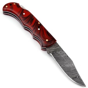 Couteau de poche pliant artisanal en acier Damas et résine gravée, avec poignée à verrouillage Liner Lock, pour usage quotidien, camping et bricolage - Product Image 1