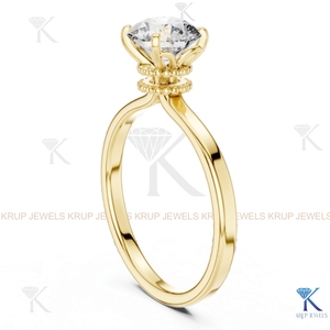 Anillo de compromiso solitario con diamante cultivado en laboratorio, corte redondo, E VVS2, certificado IGI, en oro macizo con engaste de corona, estilo filigrana vintage. - Product Image 6