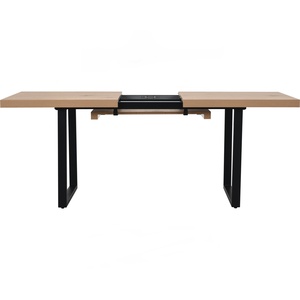 Industrial Modern Minimalist <b>Extendable</b> <b>Table</b> Oak <b>Wood</b> Pattern Melamine Desk Black Metal Base <b>Table</b> for Cafe Office Hotel - Product Image 5