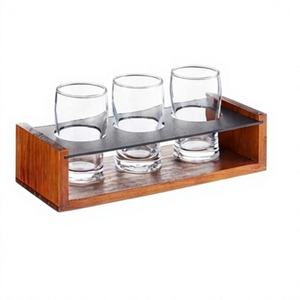 Bold Blossom Durable Modern Organic <b>Rounded</b> Wooden Glass Holder with Metal <b>Tray</b> Single Tier Kitchen Storage Rack for Tableware - Product Image 1