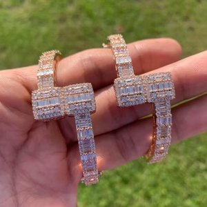 18k Rose Gold Plated Women’s <b>Men</b>’s Baguette Iced Tennis Link Bracelet Bangle7mm Moissanite Diamond Bracelets - Product Image 1