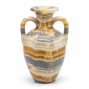 Jarrón de Ónix Natural Multicolor con Bandas, Hecho a Mano, con Doble Asa, Estilo Griego Clásico, Jarrón de Piedra, Venta al por Mayor, Jarrón Personalizado Tallado - Product Image 1