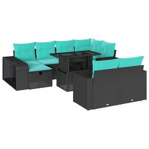 Juego de sofás de jardín de ratán sintético negro de 11 piezas con cojines para muebles de patio - Product Image 2