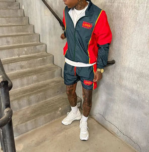 Conjuntos para Hombre de 2 Piezas, Chaqueta y Pantalones Cortos Cortavientos Personalizados, Impermeables, de Color Contrastante, Ropa de Invierno - Product Image 1