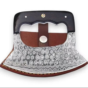 Couteau Ulu d'Alaska en acier Damas fait main sur mesure, avec fourreau en cuir, manche en bois Pakka, coupe-pizza, lame forgée, couteaux ambidextres - Product Image 1