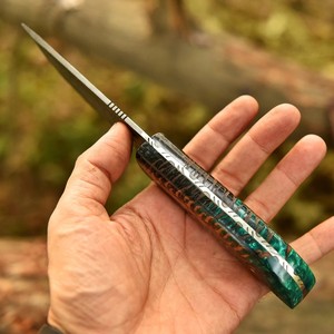 Cuchillo Skinner de Acero de Damasco Forjado a Mano con Mango de Piña, Hoja Fija de Espiga Completa, con Funda de Cuero, OEM Personalizado - Product Image 3