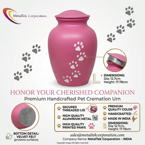 Premium Pink Aluminum Pet Urn Handcrafted Secure Threaded Lid White Paws Durable Memorial <b>Ashes</b> Jar for Cat & <b>Dog</b> Cremation Urns - Product Image 2