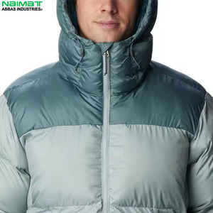 Custom Color Block Hooded Puffer <b>Jacket</b> Men Mint Teal Green Pastel Quilted <b>Winter</b> Coat Warm Outdoor Outerwear - Product Image 3