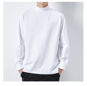 Bangladesh China Factory Price 100% Combed Cotton 220g <b>Men</b> <b>Long</b> Sleeve Turtleneck <b>T</b>-<b>Shirt</b> Ribbed Cuffs Autumn Base Layer Top - Product Image 4