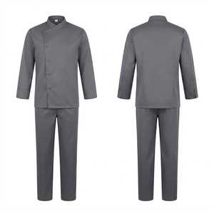 Premium <b>Chef</b> Uniform Set 200 GSM Woven Cotton Polyester Fabric <b>White</b> Double Breasted Coat Pants Neckerchief Custom Embroidered - Product Image 3