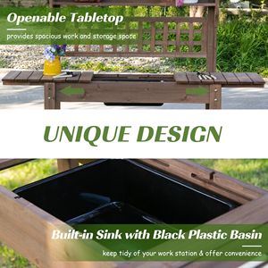 Panca da Giardinaggio con Piano Scorrevole e Vano Portaoggetti per Stazione di Lavorazione Piante in Legno - Product Image 5