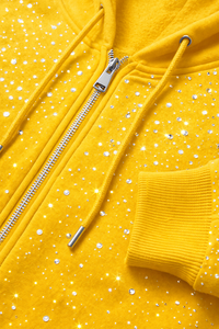 Ensemble de survêtement pour homme, hiver, jaune uni, avec strass, sweat à capuche zippé, pantalon de jogging, style streetwear scintillant, vêtements de sport décontractés, tenue de gym - Product Image 6