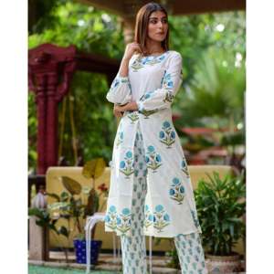 Ensemble Kurta multi-pièces en coton/bambou respirant blanc pour femmes, taille XS - Product Image 5