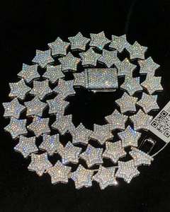 12mm HipHop <b>Cuban</b> <b>Link</b> <b>Chain</b> Iced VVS Brilliant Moissanite Star Rapper Flower 14k Gold S925 Sterling <b>Silver</b> Wedding Gift for - Product Image 2