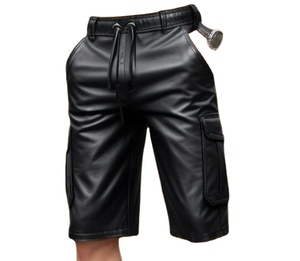 กางเกงขาสั้นหนังแฟชั่นสำหรับผู้ชายเอวปรับได้ระบายอากาศได้ดี - Product Image 5