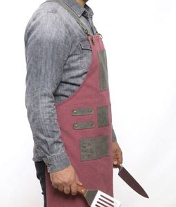Tablier de travail en toile robuste rose, vente en gros, avec poches - Product Image 1