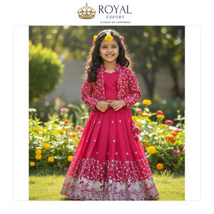 Ropa india para niñas, diseño nuevo, bordado ligero, Lehenga Choli de seda Chinnon con Koti para niñas - Product Image 6