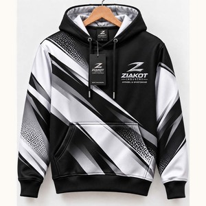 เสื้อฮู้ดสปอร์ตสีดำขาวลายทางสีชมพูฟ้าอ่อนแบบสั่งตัดเย็บโดยตรงจากโรงงานขายส่ง Ziakot - Product Image 4