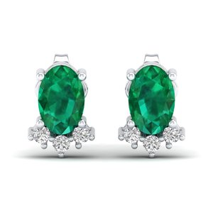 REYES Classic Design 14K Solid Gold Moissanite Screw Back <b>Stud</b> <b>Earrings</b> Luxury Oval Cut 1 Carat <b>Emerald</b> Gemstone <b>Earrings</b> - Product Image 2