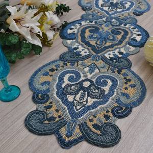 Chemin de table en tissu brodé floral oriental fait main, forme irrégulière, tapis décoratif pour table à manger - Product Image 4