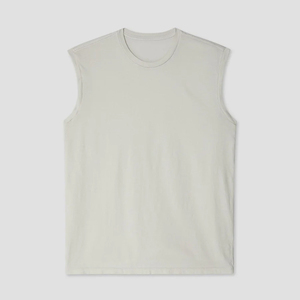 Camiseta sin mangas personalizada para hombre, cuello redondo, mezcla de algodón, chaleco muscular, camiseta deportiva para gimnasio, entrenamiento, transpirable, lisa, negra - Product Image 2