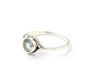 Minimalist <b>Silver</b> 925 Blue Topaz <b>Ring</b> Dainty Round Cut Light Blue Gemstone Daily Wear Stackable <b>Solitaire</b> Jewelry - Product Image 2