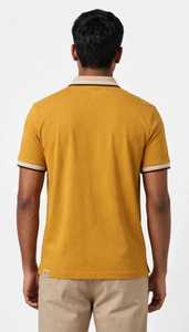 Chemise décontractée à manches longues pour homme, tricotée, imprimée par transfert thermique, rayée, jaune moutarde, col boutonné, 200g, teinte en fil - Product Image 2
