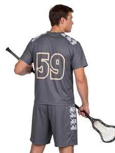 Ensemble uniforme de lacrosse sublimé gris pour hommes, col en V, numéro 59, maillot athlétique à manches courtes et short - Product Image 4