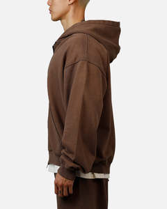 Ensemble de sweat-shirts à capuche oversize pour homme, en coton molletonné marron, à fermeture éclair, respirant, coupe décontractée, streetwear - Product Image 3