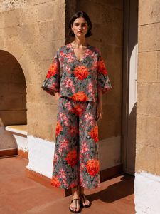Conjunto de 2 Piezas para Mujer, Estampado Floral Casual Scarlet Flora, Algodón y Seda, Secado Rápido, Verano - Product Image 6