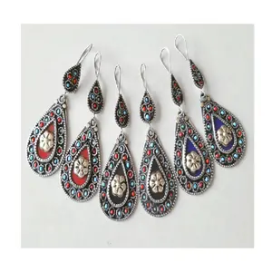 Unique Style Tribal Kuchi Boho Handmade German Silver Earrings In Custom Color Range