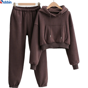 High Quality Winter Women's Gray Hooded Tracksuit <b>Set</b> Full Sleeve Solid Color Casual Loose Fit Sweatshirt and Pants with Pockets - Product Image 6