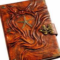 Neue Ära Maßgefertigtes Handgemachtes Seestern-Leder Notizbuch mit Hardcover, Vintage Nautisches Blanko-Geschenk mit Eingebetteten Büttenkanten und Fadenbindung
