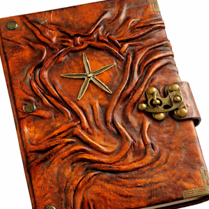 Carnet en cuir fait main avec étoile de mer - Journal nautique vintage et carnet de croquis vierge avec étoile de mer intégrée et papier à bords festonnés - Product Image 2