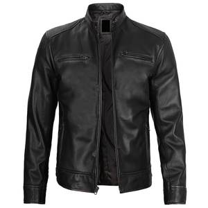 Chaqueta de cuero negra con cremallera y logotipo personalizado para hombre, chaquetas vintage para hombre, chaqueta de invierno de alta calidad, chaquetas estilo streetwear. - Product Image 1