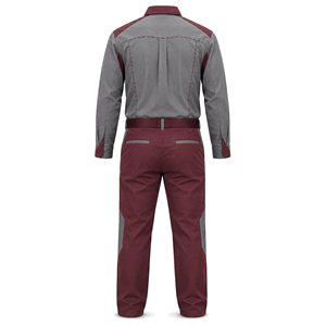 Ensemble chemise de travail à manches longues gris bordeaux personnalisé et pantalon renforcé pour le personnel de maintenance – Vente en gros fabricant - Product Image 2